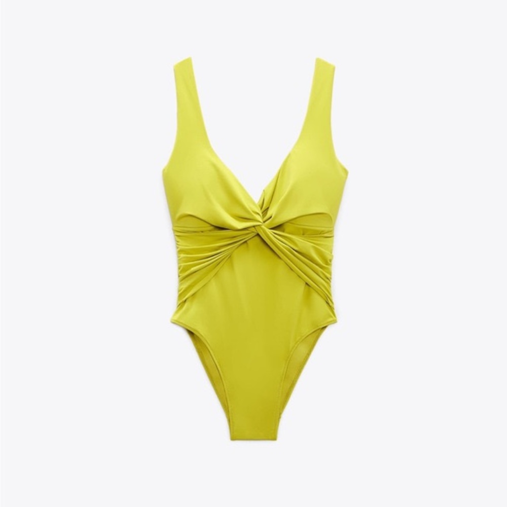 NWT Zara Knotted One Piece Swimsuit Lime Green Medium